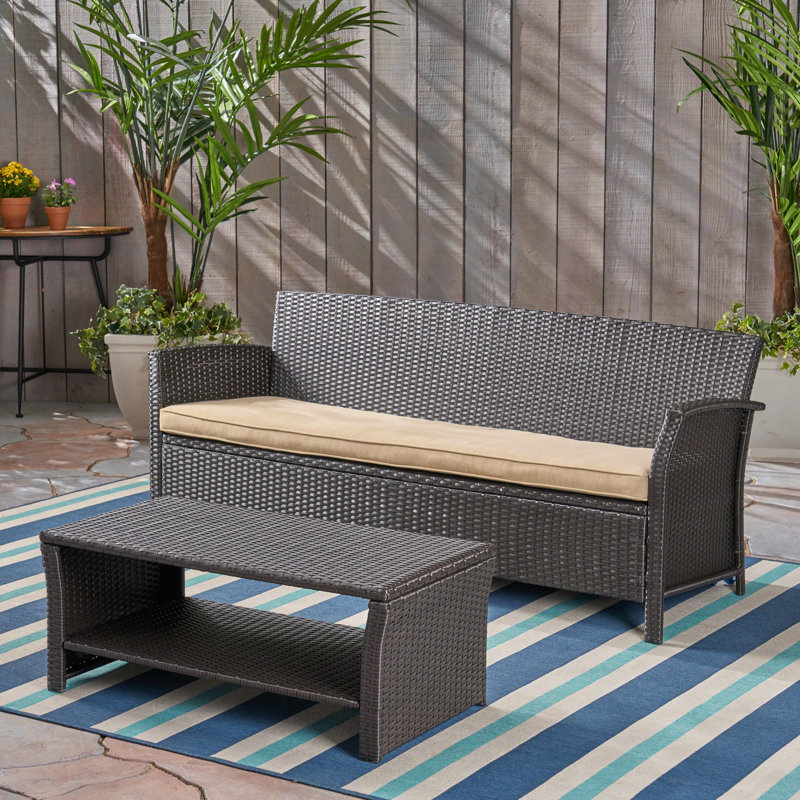 Zona 3 - Person Patio Conversation Set with Cushions, Brown Frame / Tan Cushion