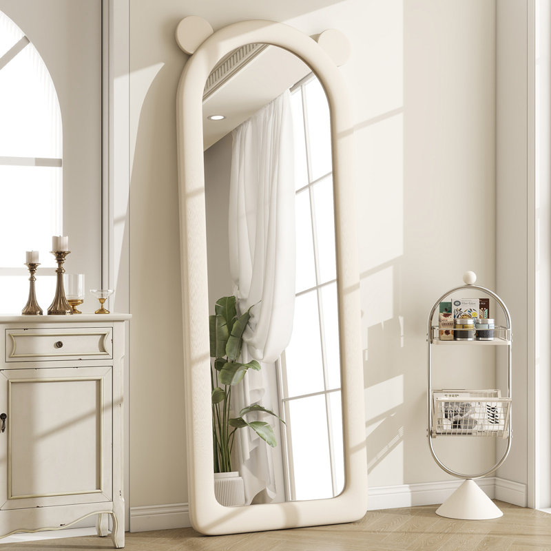 63"X24" Arched Floor Mirror Irregular Full Length Mirror With Flannel Frame, White