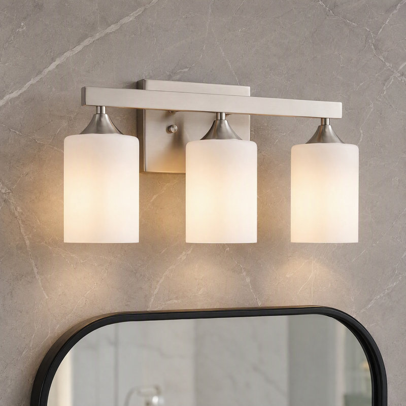 Éclairage pour salle de bain 3 lumières nickel brossé argenté, 3-Light