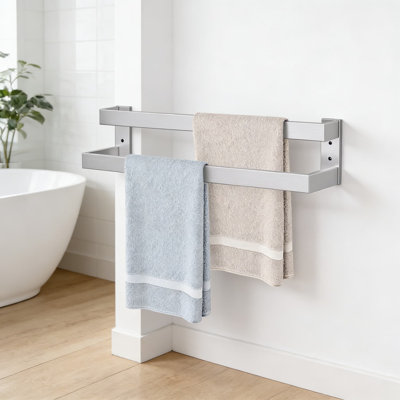 Porte-serviettes double pour salle de bain, porte-serviettes mural en acier inoxydable de 24 pouces avec finition nickel brossé, accessoires de quincaillerie de salle de bain robustes