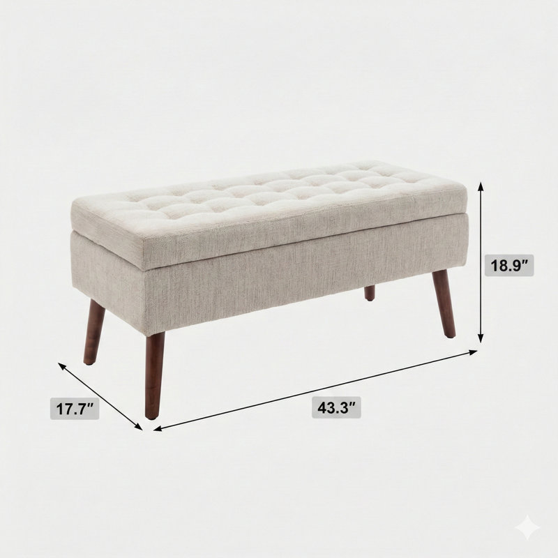 Banc de rangement pour l'extrémité de la chambre à coucher, le pied du lit et le vestibule, l 43,7 po x P 18,1 po, blanc cassé