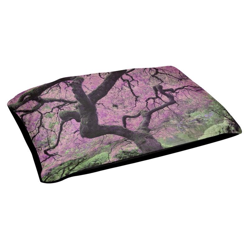 Coussin de designer de l’arbre d’érable japaneses Burkey, L 19,5 po x l 29,5 po, Rose / Noir