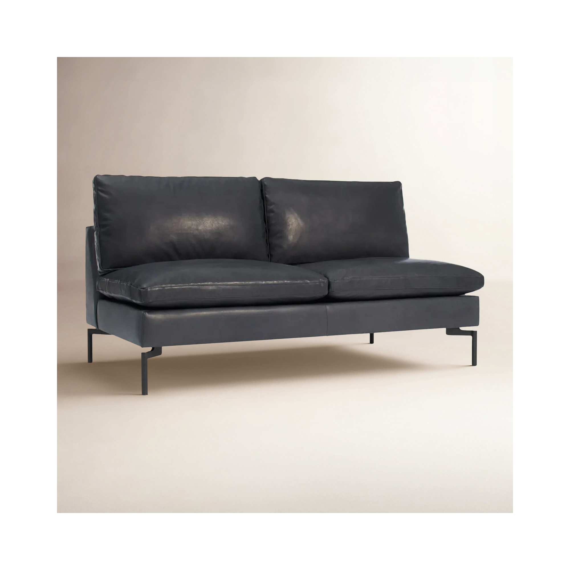 New Standard 60'' Upholstered Loveseat, Black, Granite Genuine Leather