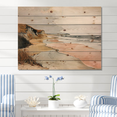 «Bold Rose Sand Beach» Horizon II - Décoration murale en bois côtier sur bois de pin naturel