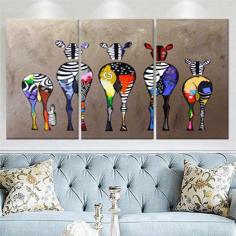 Impression sur toile Elegant Banksy Zebra: graffiti abstrait, toile tendue 3P, H: 27,6 po x l: 59,1 po