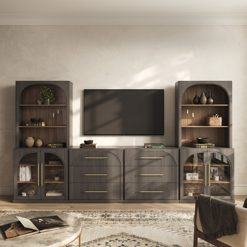 6-Piece Modular TV Stand Set Jagger Series 1C2F, Ebony, Ebony