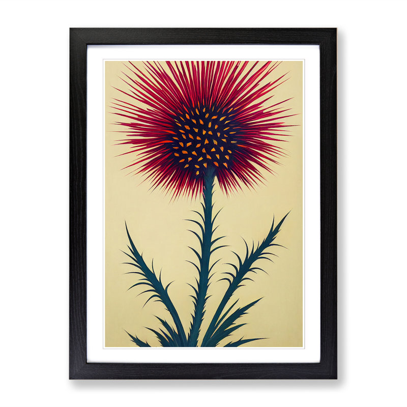 FRM-V0523-2503X Thistle Mid Century - Single Picture Frame Print, Black, 64cm H x 46cm W x 2cm D