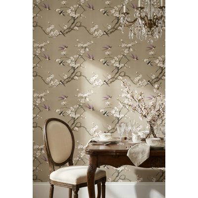 Papier peint floral avec oiseaux