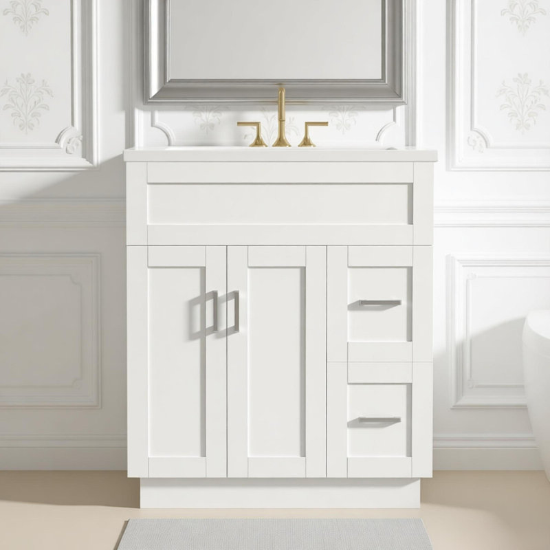 30" Bathroom Vanity With 2 Doors, 2 Drawers, Adjustable Shelf, Hidden Damping Slides For Drawers & Damping Hinges For Doors 