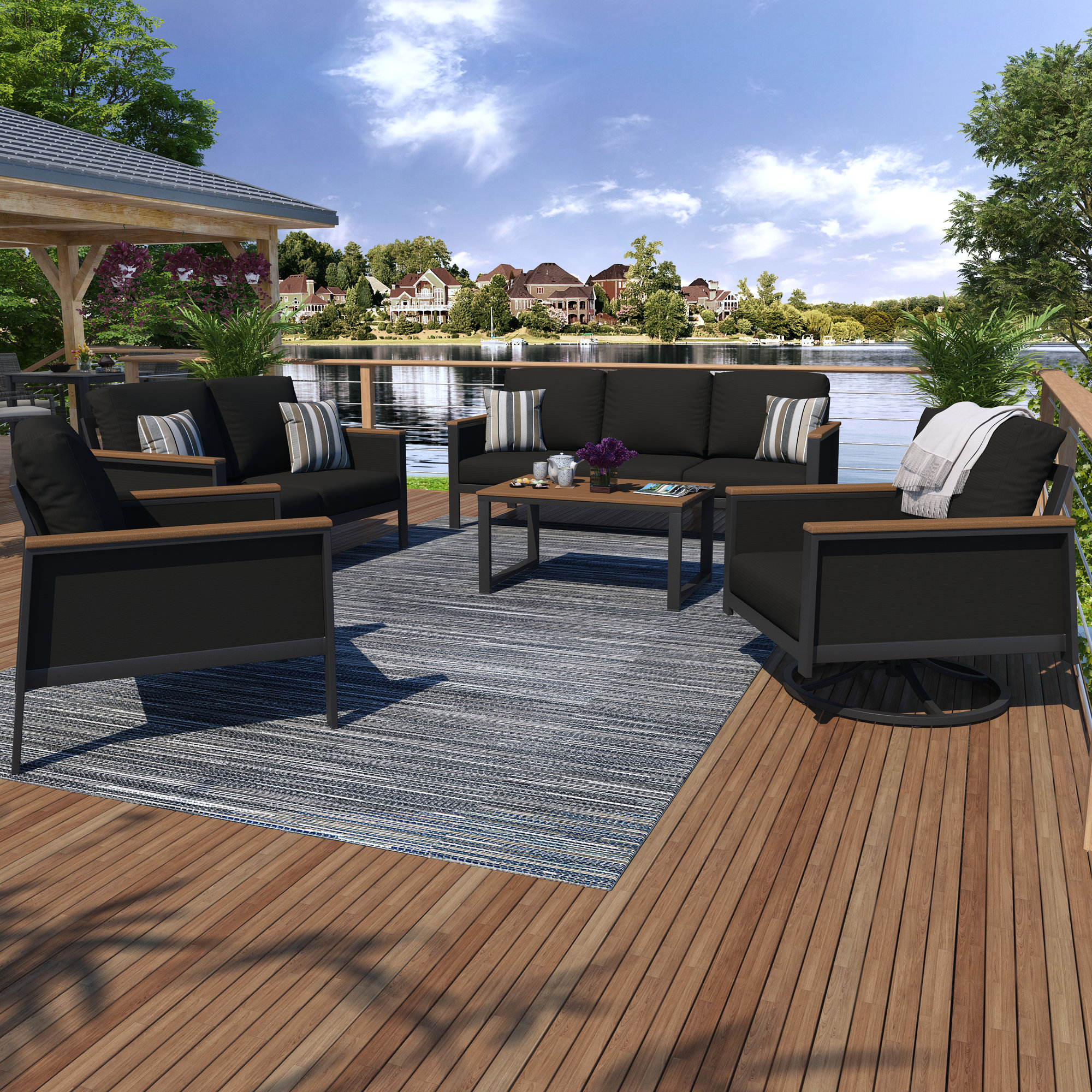 Townsend 7 - Person Outdoor Seating Group with Sunbrella Cushions, Canvas Black