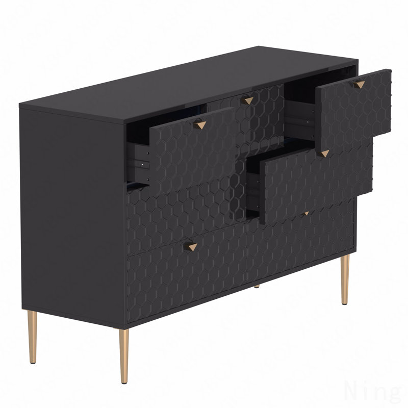 Armoire de rangement moderne à 7 tiroirs avec rangement en bois massif, Noir