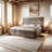 Bed Frame with 51” Tall Headboard, LED Reading Lights, USB Ports, and Rustic Wood Finish-889230909-892505401