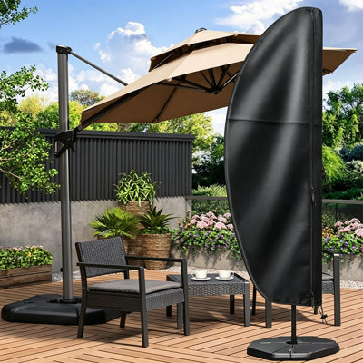 Housse de parasol d'extérieur pour patio en forme de banane avec fermeture à glissière et cordon de fond comprenant un sac de rangement à fermeture à glissière et un sac d'emballage OPP