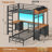 L-Shaped Bunk Bed with Dual Desks and Storage - Metal Platform Loft bunk bed for 2 People-1820487111