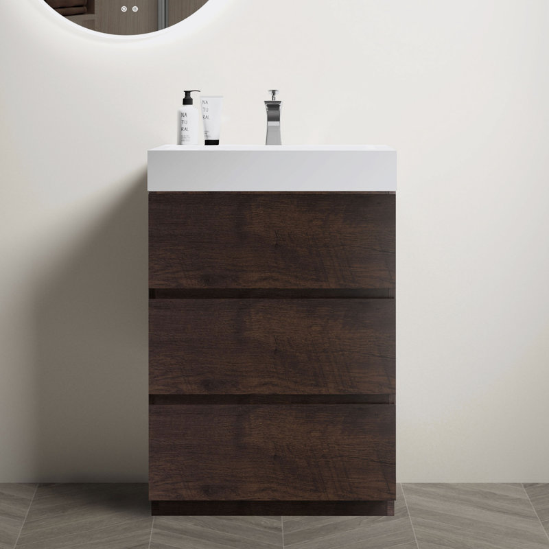 Meuble-lavabo autoportant avec grand lavabo et rangement, Gris, Noir