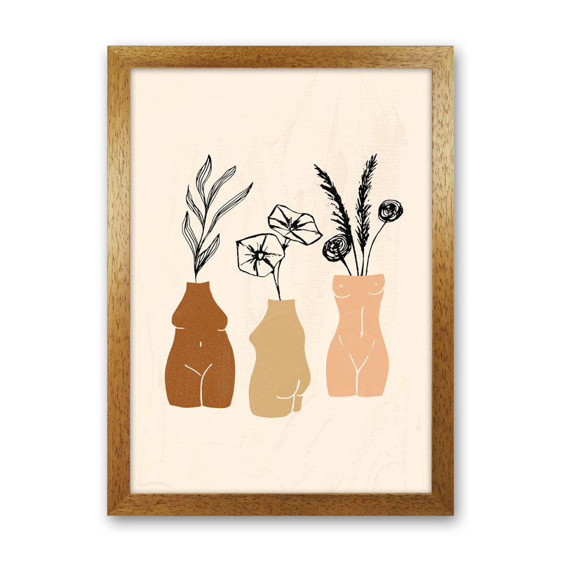 Vases Sculptures 3Women 1 by Planeta444 - Print, 46cm H x 34cm W x 3cm D, Brown Framed