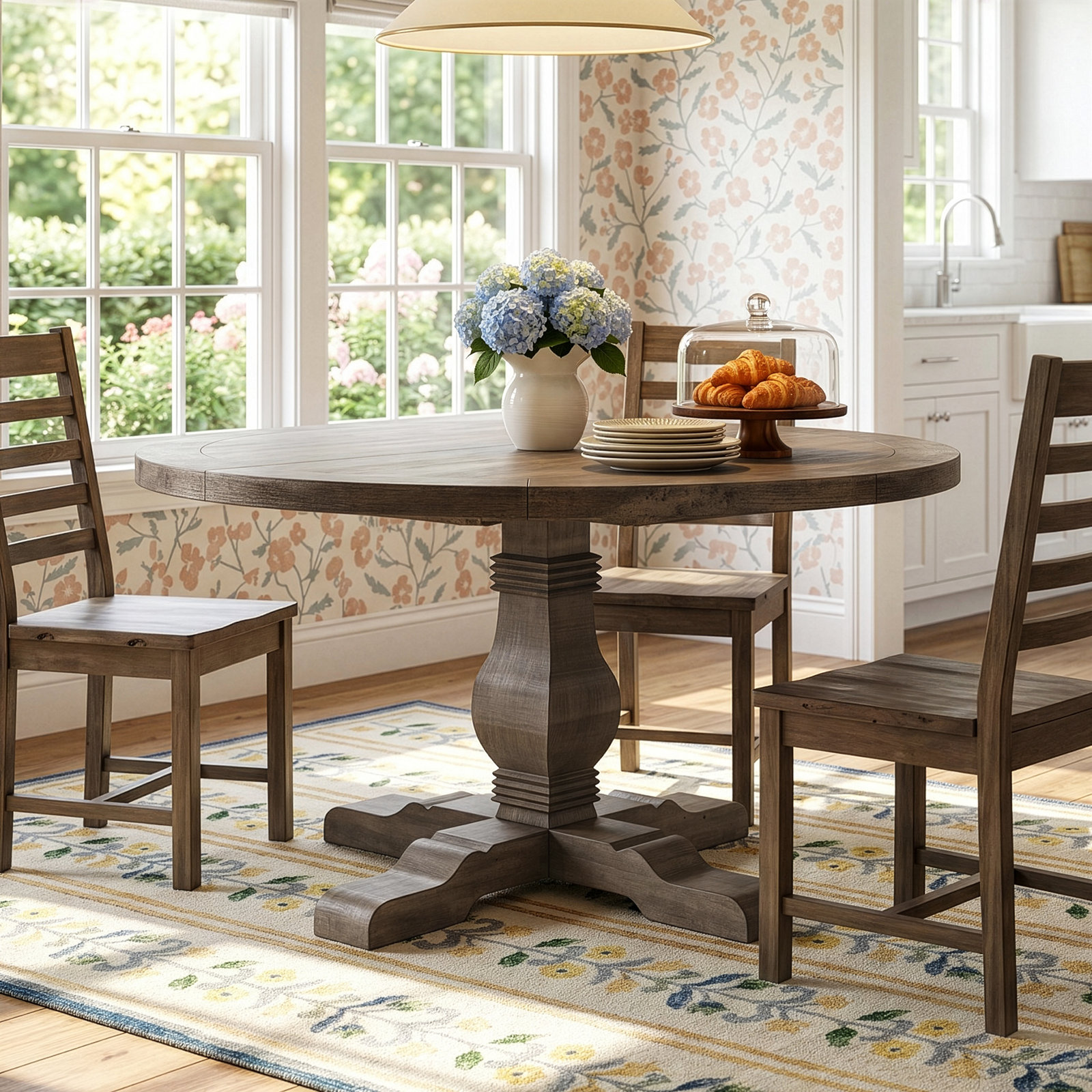 Kinston 55" Pine Dining Table, Distressed Brown, 42" x 42"