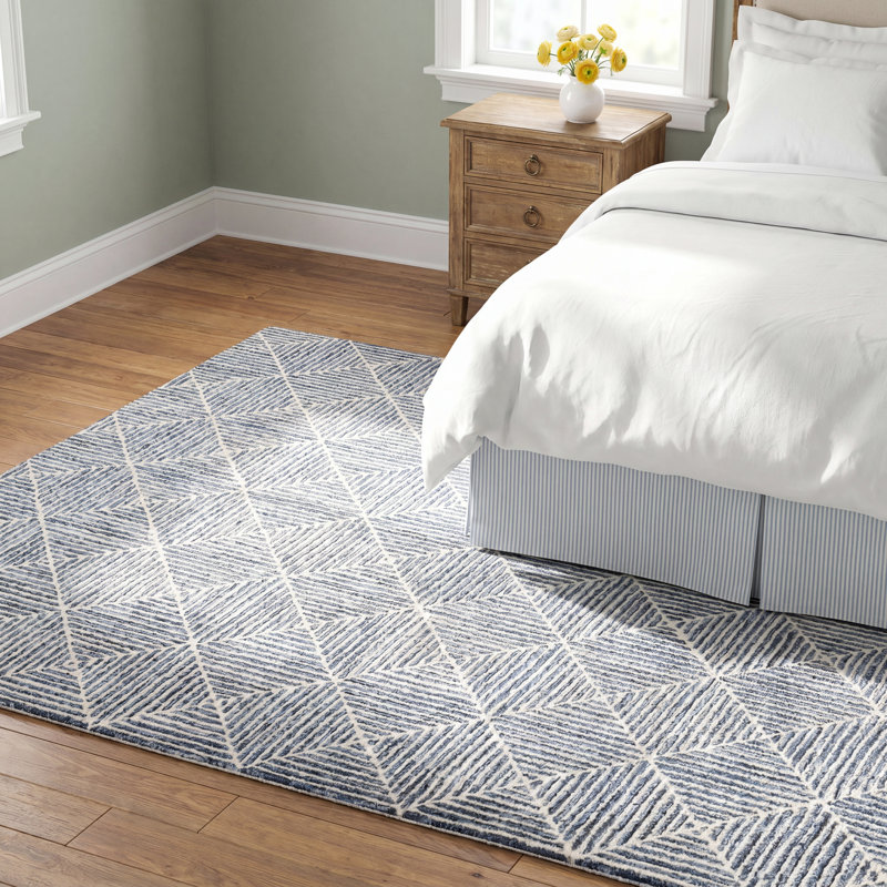 Linsly Handmade Blue/Ivory Rug, Rectangle 9' x 12'