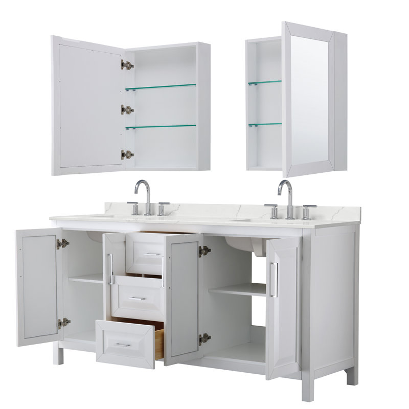 Daria 72'' W Vanity, White, Polished Chrome, Giotto Quartz