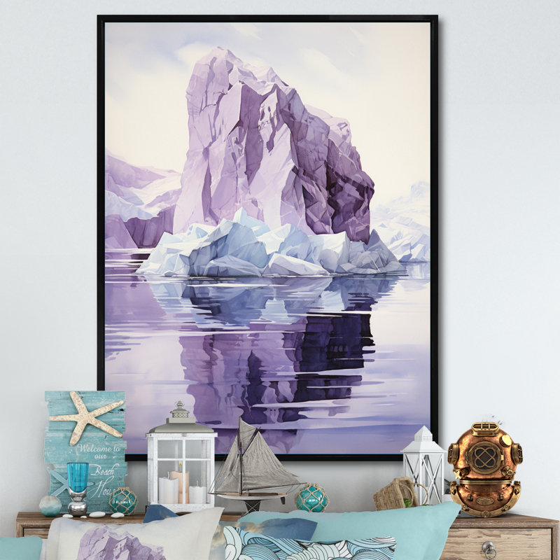 «Iceberg» mauve mystérieux - imprimé, H 20 po x l 12 po x P 1 po, Cadre flottant noir