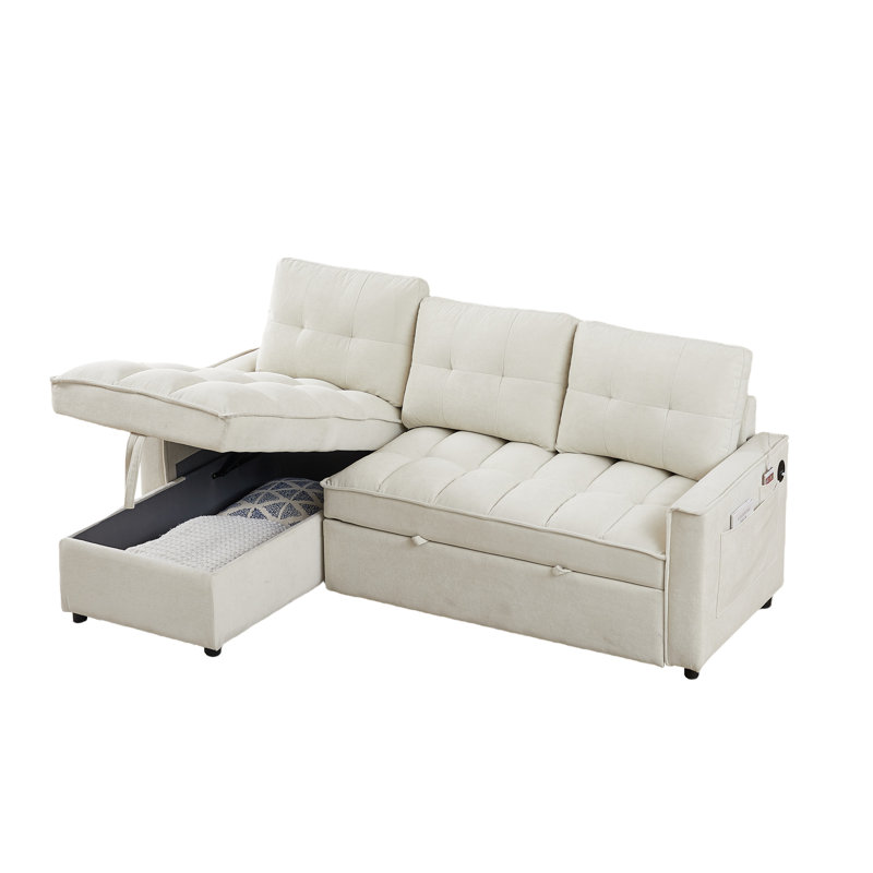 71" L-Shape Convertible Sectional Couches Sofas With Storage Chaise, Beige Chenille