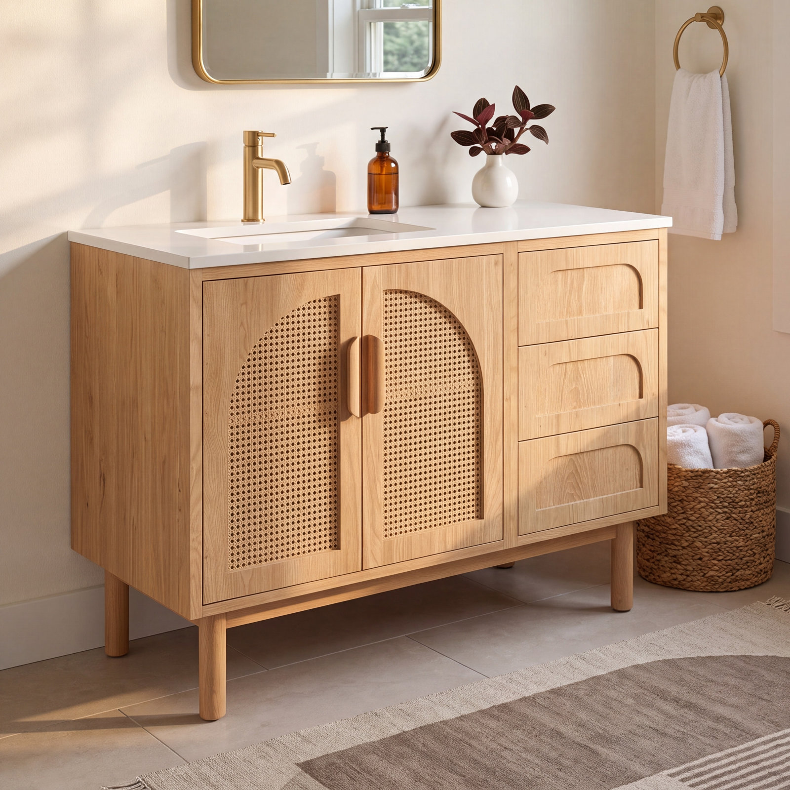 Emir 47" Cedar Single Bathroom Vanity, Pecan Oak