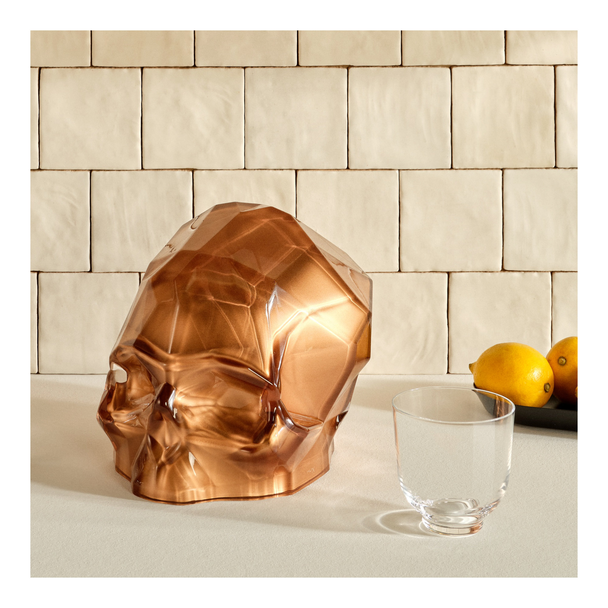 Memento Mori Faceted Skull, 8.27" H x 10.24" W x 7.8" D, Copper