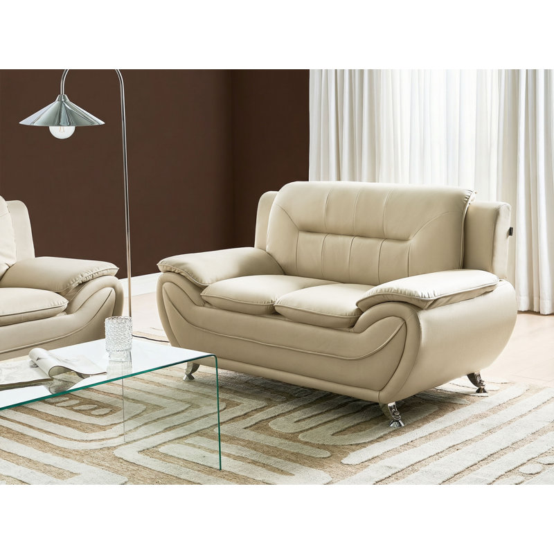 Leira 3 Piece Faux Leather Standard Living Room Set, Beige