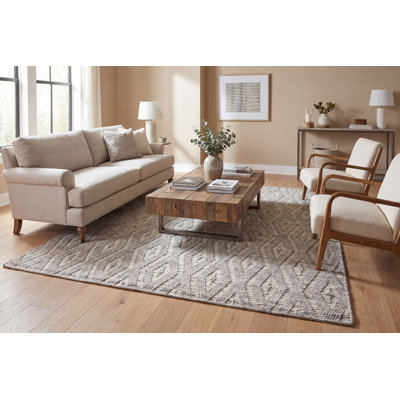 Tapis gris en laine et en nylon tissé à la main Allessa