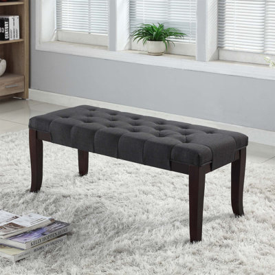 Élégant banc touffeté à la main Linon avec un siège touffeté à la main et des pieds en bois massif, pour le vestibule ou le salon