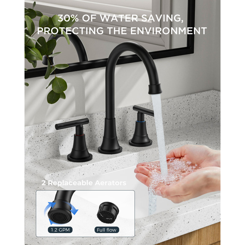 Widespread 2-handle Bathroom Faucet With Drain Assembly, Matte Black