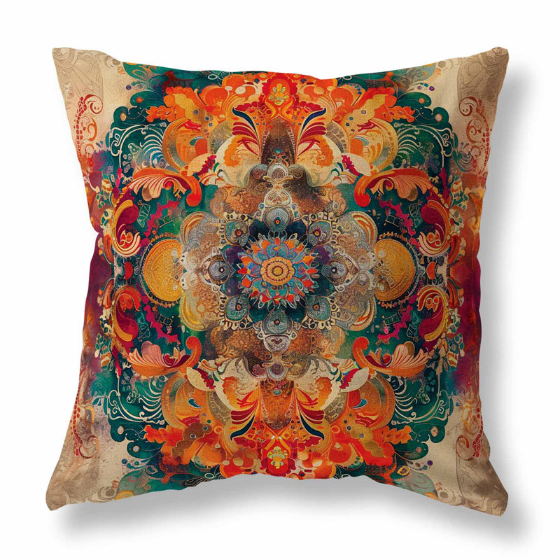 Coussin intérieur / extérieur Verdant Fire, Rose / Orange, Carré 16 po
