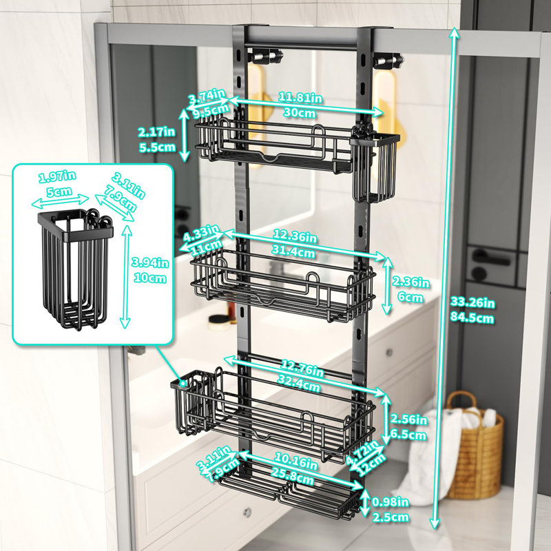 Orfelina Stainless Steel Frame Mounted Bathroom Shelves, Black