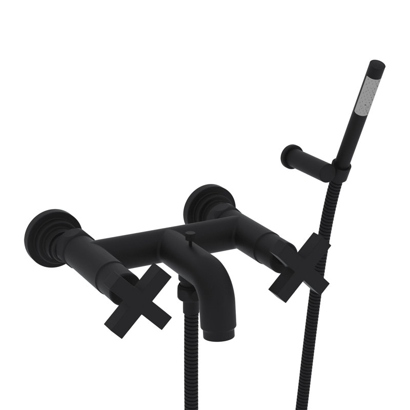 Lombardia Exposed Wall Mount Tub Filler, Matte Black, Cross Handle