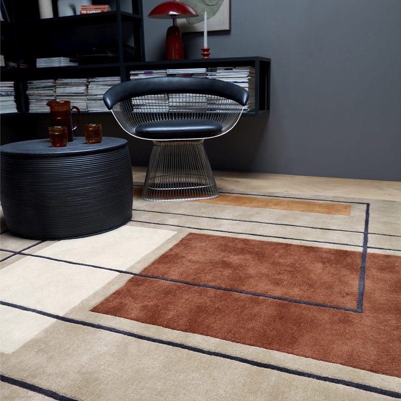Gina Geometric Wool Hand Tufted Area Rug, Rectangle  120 x 170 cm, Beige/Orange