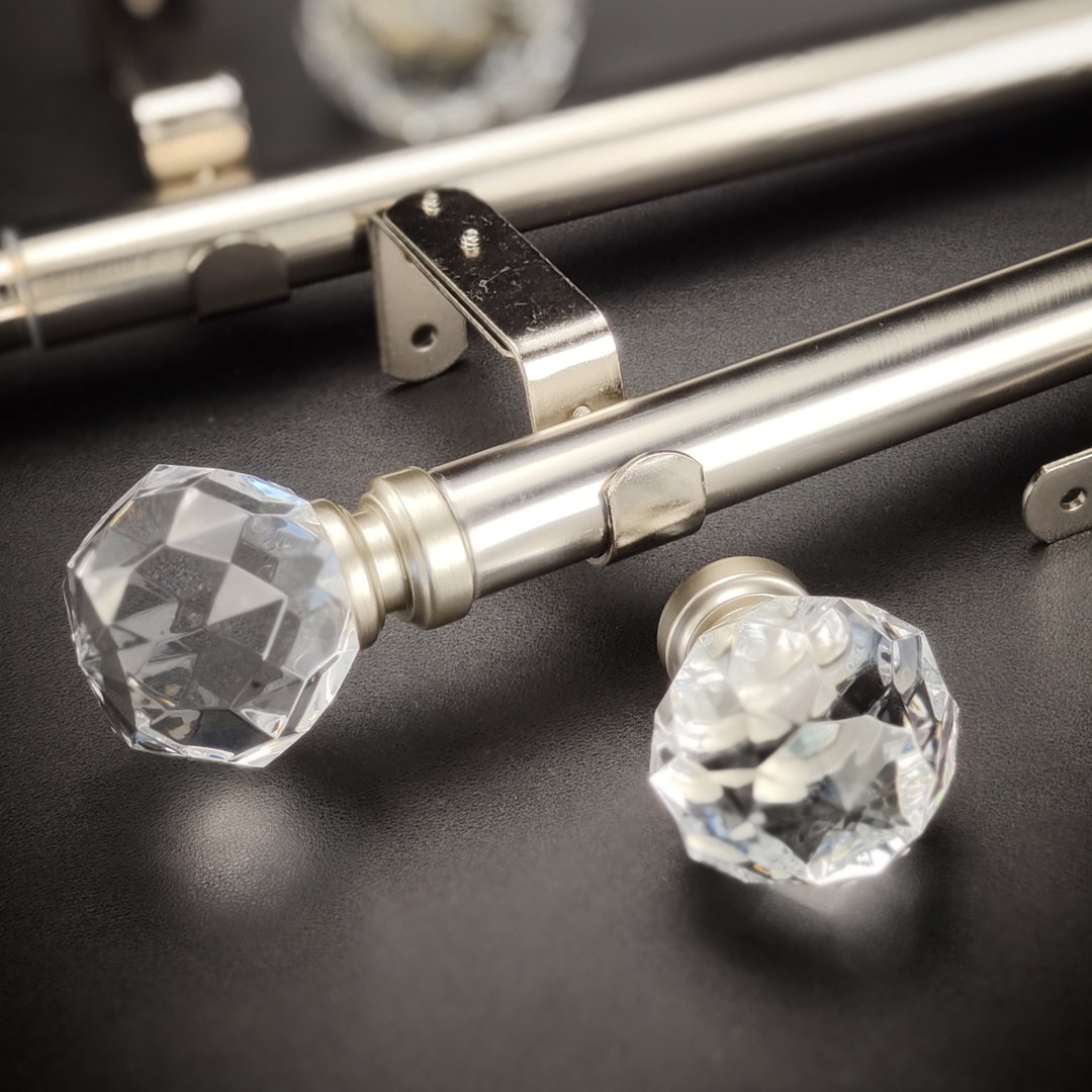Harri Bridgon Clear Faceted Single Curtain Rod Set Adjustable 1.125" Dia House of Hampton® 