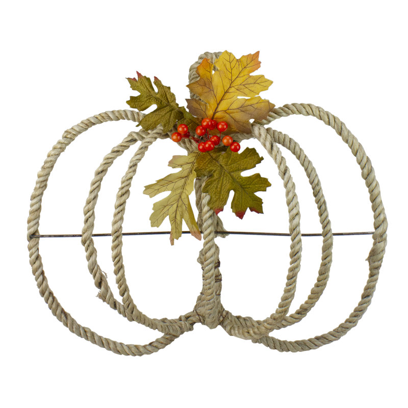 16" Autumn Foliage and Rope Pumpkin Thanksgiving Wall Hanging