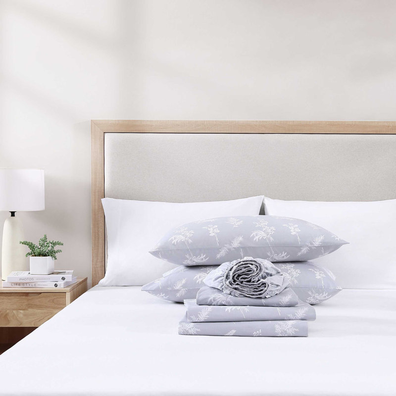 Tommy Hilfiger Berkeley Stripe Reversible Blue Comforter Set, Ensemble de draps pour grand lit avec 2 taies d'or, Gris
