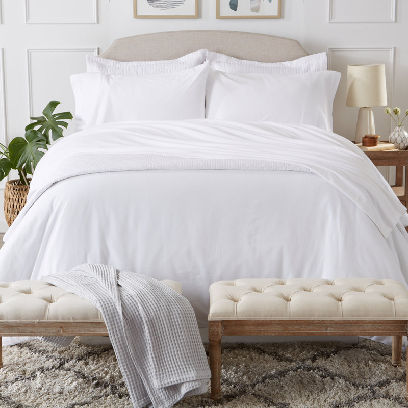 Ensemble de draps en jersey de flanelle, Ensemble de draps pour lit double + drap-housse + , Blanc