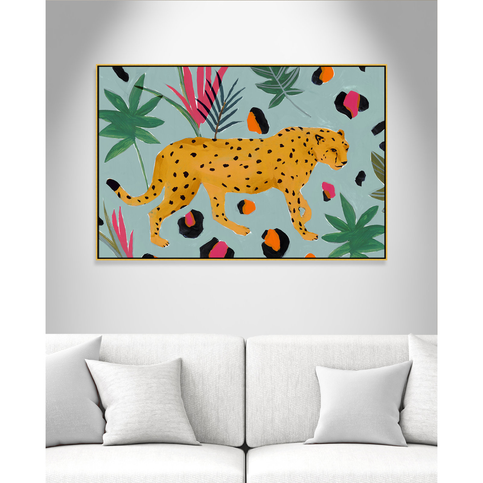 Nyles "Walking Cheetah II" Painting by Isabelle Z, Gold Framed Canvas, 41.5" H x 61.5" W x 2" D