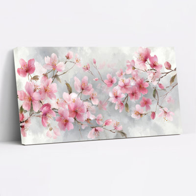Cherry Blossom Floral Watercolor Canvas Wrapped Wall Art Set Of 1