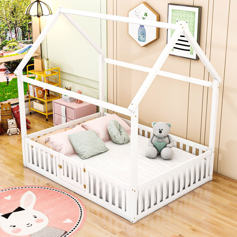  Lit plateforme double en bois, Blanc