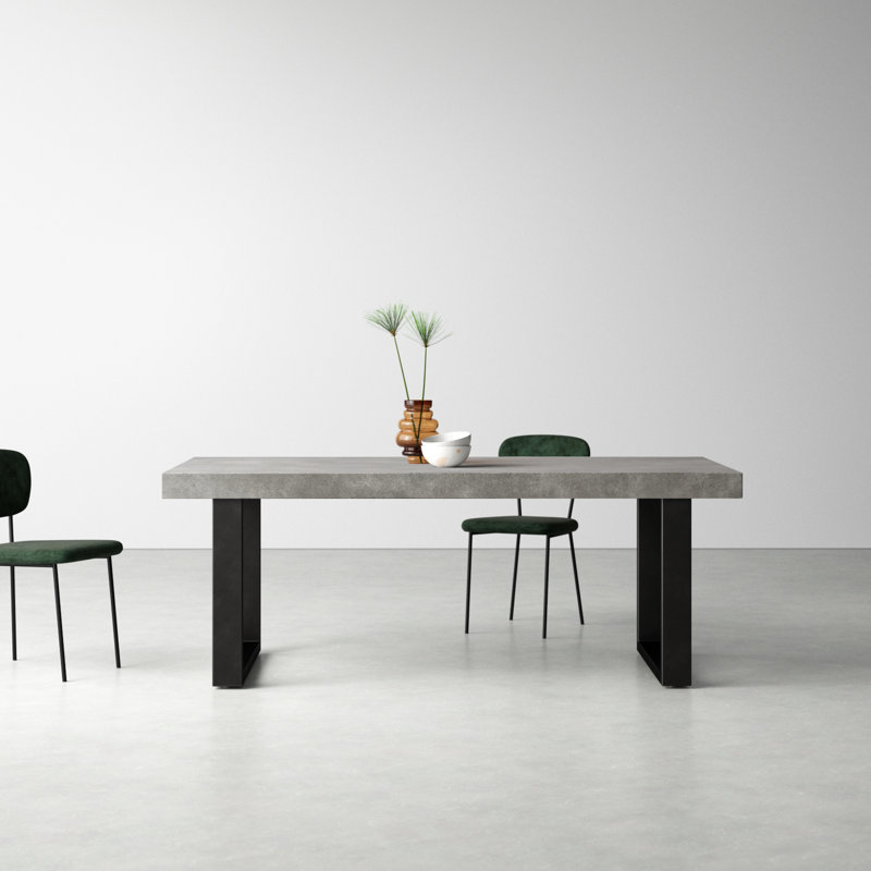 Clement Rectangular Concrete Outdoor Dining Table, 30" H x 79" L x 39.5" W, Gray/Black 