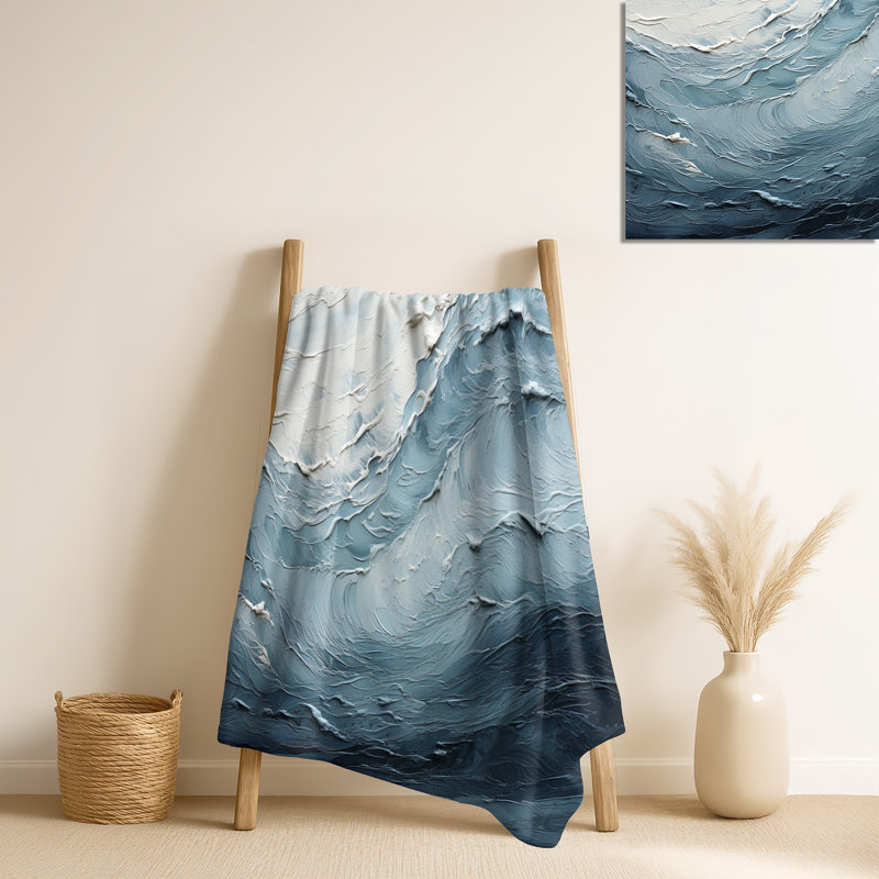 Jeté Minimalisme noir et bleu Paint Wave II - Coastal