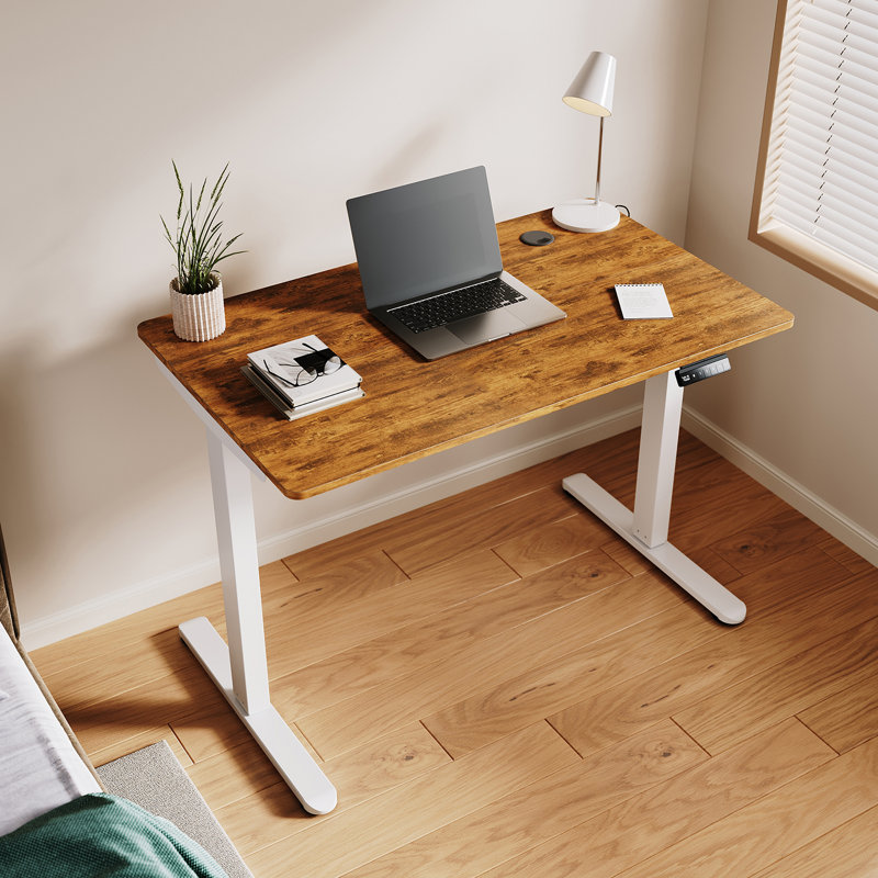 120*60*1.5cm, Electric Lift Desk Frame with Three Memory Functions , White, Rustic Brown