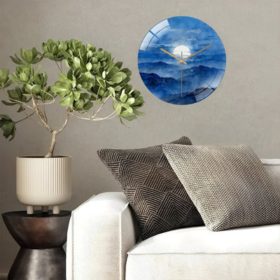12" Round Tempered Glass Wall Clock with Silent Quartz Movement