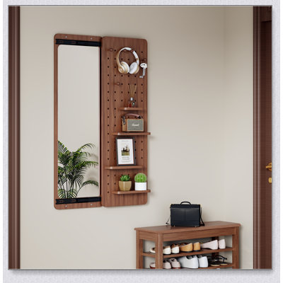 Miroir mural pleine grandeur avec tablette et crochet, conception multifonctionnelle pour économiser de l'espace et décoration intérieure élégante