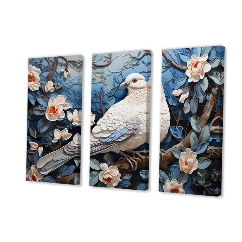 Colombe printemps floral - art mural colombe, Toile tendue, H 32 po x l 48 po