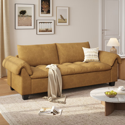 96" Modern 3 - Seater Sofa Couch with Upholstered Armrests, Corduroy Fabric Couch for Living Room & Apartment