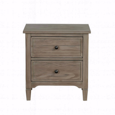 2-Drawer Bedroom Nightstand, With Round Bronze Pull Knobs